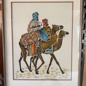 Framed Textile Art With Camel Riders