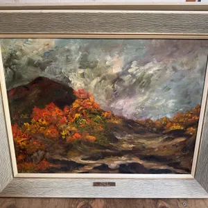 Framed Fall Landscape Oil Painting