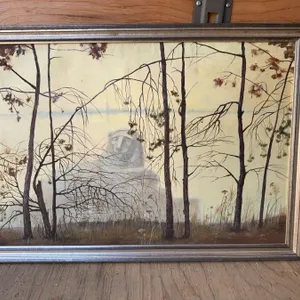 Toon Signed Painting With Lion Statue