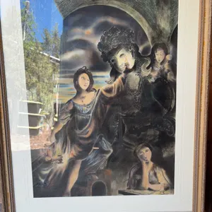 Framed Surrealist Print with Figures