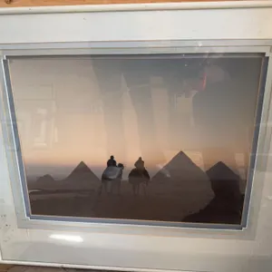 Framed Photograph of Pyramids at Sunset