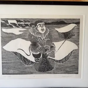 Mary Okheena Linocut “Outside of Naoyat”