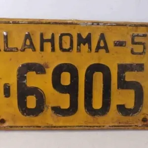 1953 Oklahoma License Plate Yellow w/Black Letters