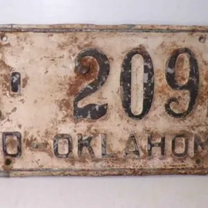 1950 Oklahoma License Plate White w/Black Letters
