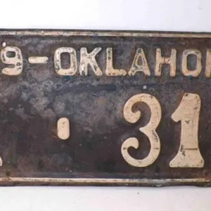 1949 Oklahoma License Plate Blue w/White Letters