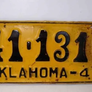 1948 Oklahoma License Plate Yellow w/Blue Letters