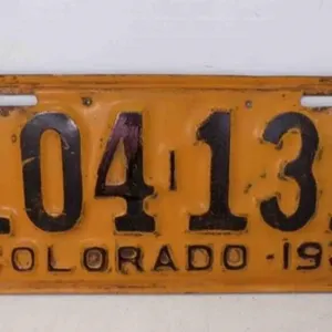 1931 Colorado License Plate Orange w/Black Letters