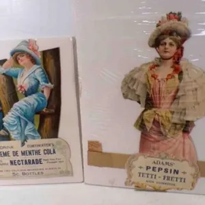 2 Vintage Cardboard Die Cut Advertisements