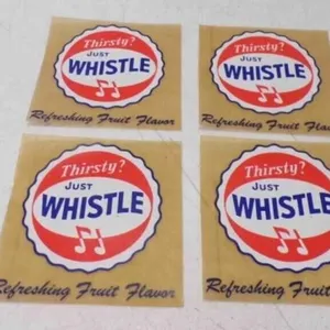 4 Vintage Whistle Soda Advertising Window Decals