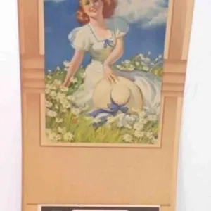 1955 Litho Pin Up Calendar Red Head In Daisy Field