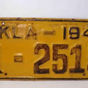 1940 Oklahoma License Plate Yellow w/Black Letters