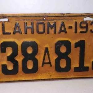 1934 Oklahoma License Plate Yellow w/Black Letters