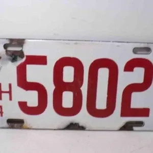 1914 Michigan Porcelain License Plate White w/Red