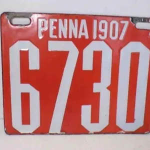 1907 Penna Pennsylvania Porcelain License Plate