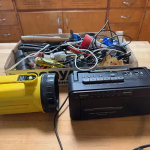Household Supplies/Junk Draw Items, Radio, Flashlight, Tools, Charging Cords