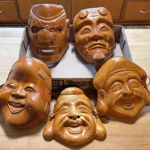 Wooden Decorative Masks, Wicker Basket, Crow Statue