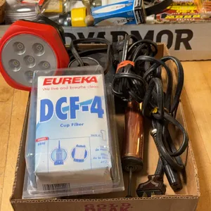 Household Items/Junk Draw, Electrical, DCF-4 Cup Filter, Drop Cloths, Fly Swatter, Staples