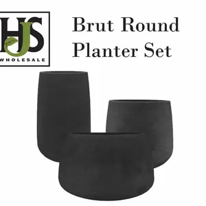 Brut Round Planter Set - Black Slate