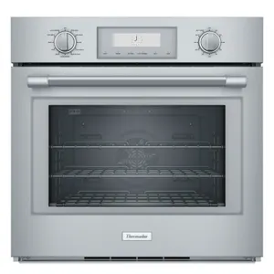 Thermador PO301W 30" single wall oven. Features a stainless steel finish, gray glass door, 4.5 cu. ft. capacity, convection cooking, Home Connect WiFi