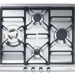 Smeg SR60GHU3 24" gas cooktop. Features stainless steel construction, 4 burners, and electronic ignition. Electrical: 120V. New in box.