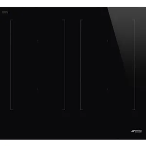 Smeg SIMU324D 24" induction electric cooktop. Features a black Eclipse ceramic glass top with 4 induction burners. Made in Italy. Electrical: 240/208V