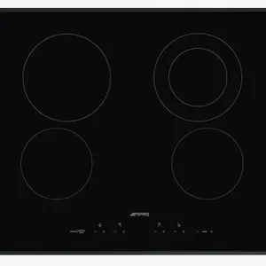 Smeg SEU244ETB 24" ceramic glass drop-in 4-burner electric cooktop. Features touch control panel and sleek black surface. Made in Italy. Electrical: 2