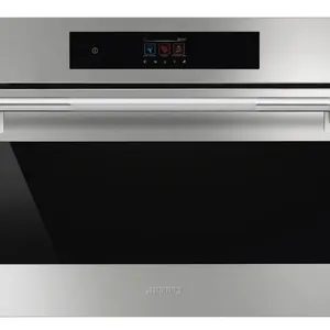 Smeg SOCU2304MCX 24" electric oven. Features stainless steel and black glass construction. Made in Italy. Electrical: 120/240V, 1-Phase, 60Hz, 15A / 1