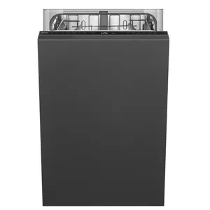 Smeg STU1822 24" built-in dishwasher. Features a black stainless steel finish, top console control panel with digital display, and multi-level racking