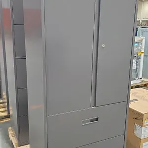 Steelcase 65"H locking metal cabinet set of (2). Includes (1) 5-drawer lateral filing cabinet and (1) combination cabinet featuring a 2-door upper sto