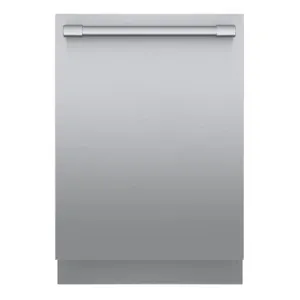 Thermador DWHD760CFP 24" stainless steel top control smart dishwasher. Features hidden top controls, multi-level racks, cutlery tray, and smart connec