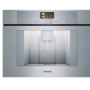 Thermador TCM24PS 24" built-in coffee center. Features stainless steel construction, 10-cup capacity, and touch control display. Electrical: 120V, 160