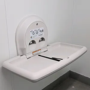 Koala Kare horizontal wall-mounted baby changing station. Features integrated liner dispensers, an adjustable safety strap, and Microban antimicrobial