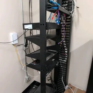 CPI 7'H IT rack package lot. Includes a UNVR-64CH 4K 64-channel NVR (S/N: UNVR64CH24120008), an NVR-8CH-E2 8-channel 4K PoE NVR with 2TB HDD, a Mood H