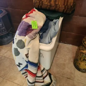 Commercial Storage Bin of Blankets, Towels, & Misc.