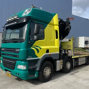 HMF 6020/8520 11500 kg Knuckle Boom on 2012 DAF FD85-460 8x4 Twin-Steer Sleeper Flatbed Truck with Crane