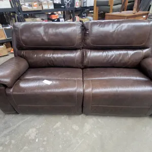 Dark Brown Leather Power Reclining Coach with Contrast Stitching and USB Ports 88" Wide