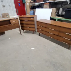 Kent Coffey Perspecta Mid-Century Modern Double Dresser and Highboy Dresser Set with Head Board