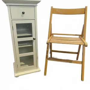 Wood Folding Chair and White Cabinet