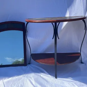 Half-Moon Slate Console Table and Mirror Set