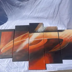 Five-Panel Abstract Canvas Painting in Orange and Black