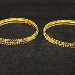 TWO 22K BANGLES SET WITH BLACK BEADS (36.9G)