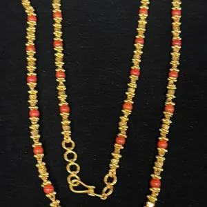 APPROX 22K NECKLACE (28") WITH PINK BEADS (31.7G)
