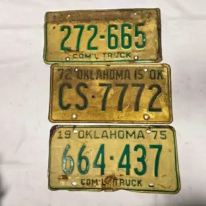 3 vintage Oklahoma license plates