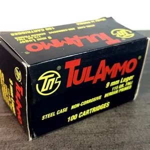 (100) Rnds. 9mm, TulAmmo 115 Gr. FMJ, Steel Case