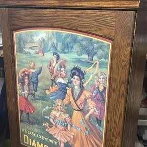 Vintage Diamond Dyes Oak Wood Cabinet Display