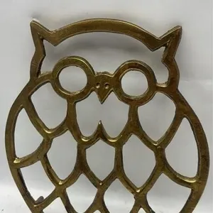 Vintage Brass Owl Trivet 7 inches
