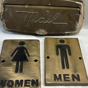 Vintage Brass Bathroom Sign & Mailbox slot lot