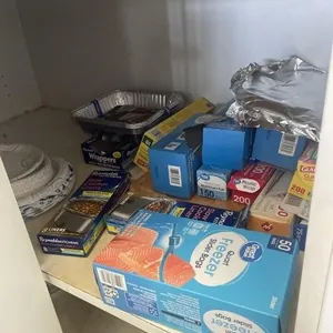 Freezer bags, paper plates, cutting board,