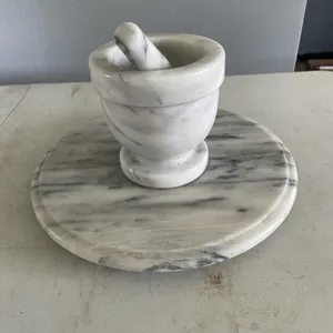 Marble mortar & pestle with lazy Susan