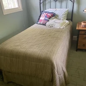 Twin bed with mattress, box springs, bedding &
